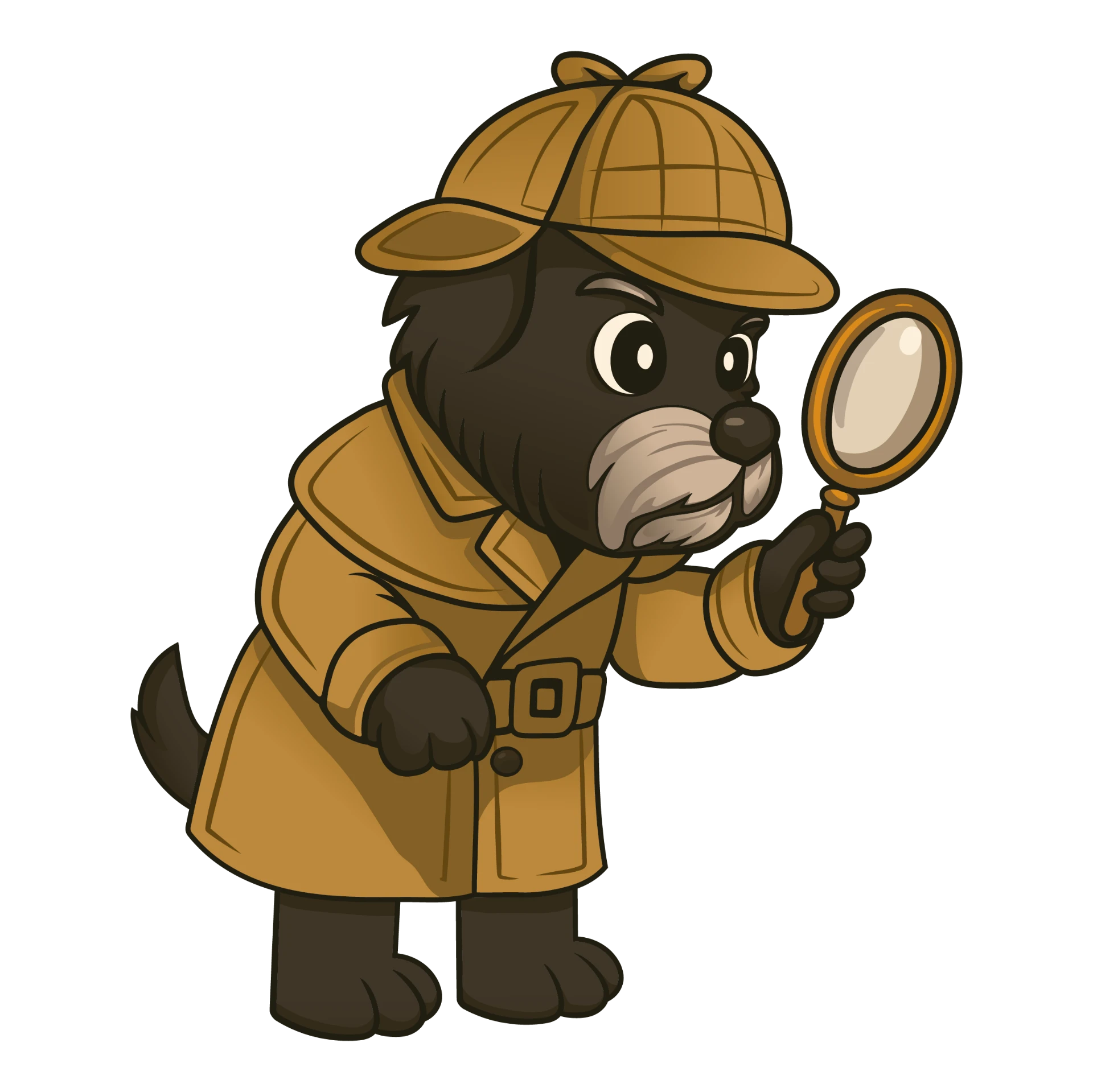 Plumbing Detectives mascot inspecting with a magnifying glass
